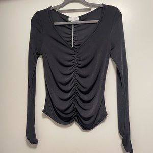 Ten Sixty Sherman Charcoal Grey Ruched Shimmer Shirt